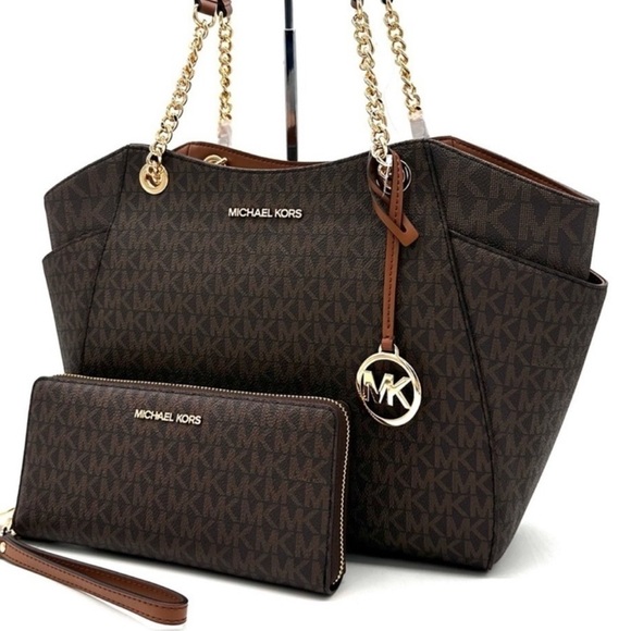 Michael Kors Large Jet Set Travel Chain Shoulder Bag & Continental Wallet - Picture 1 of 15